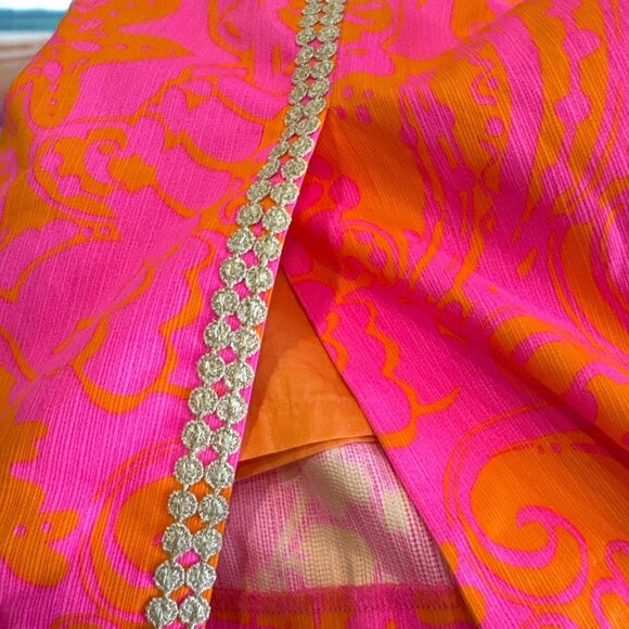Lilly Pulitzer Hot Pink/Orange With Gold Accents 2015 Seaesta Romper Size 4 - Picture 4 of 14